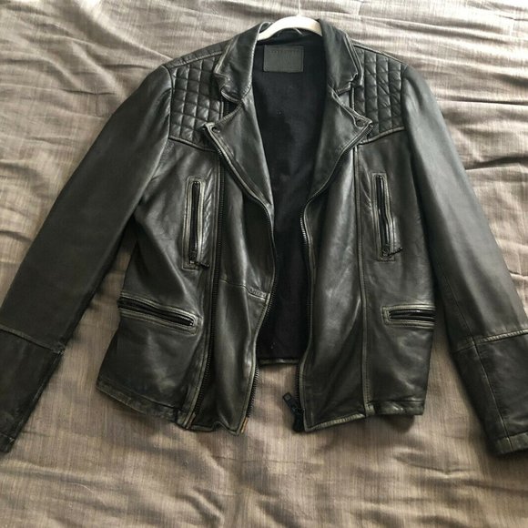 All Saints Men's black leather jacket Conroy - Picture 2 of 5